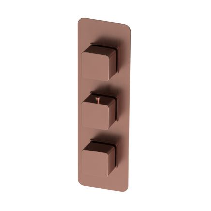 Brushed Bronze Triple Square Concealed Thermostatic Shower Valve With Dual Outlet