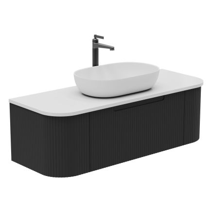 Soar Ribbed Black Wall Hung Vanity Unit and White Worktop 1200mm