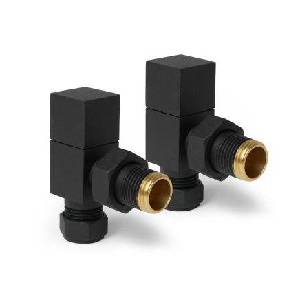 Square Black Angled Pair of Radiator Valves Spec Drawing