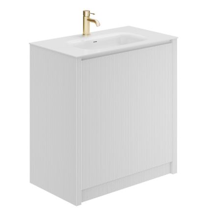 Bryce Ribbed White 800mm Floor Standing Vanity Unit with Matt White Resin Basin