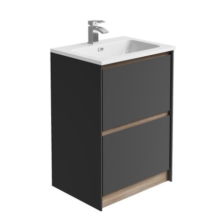 Newbury Floor Standing Vanity Unit in Matt Black & Sawn Oak - 600mm