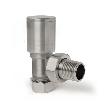 Round Brushed Nickel Angled Pair of Radiator Valves