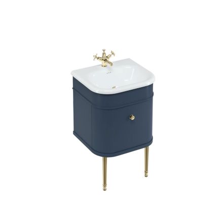 Burlington 550mm Single Drawer Unit and Basin with Gold Legs - Matt Blue