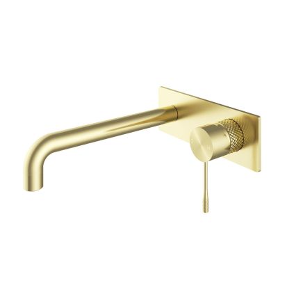 Moray Brushed Gold single lever bath mixer tap featuring a textured knurled detailing