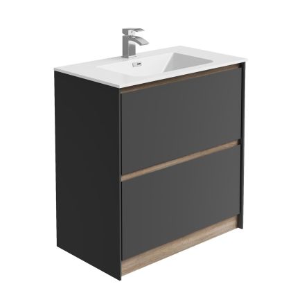 Newbury Floor Standing Vanity Unit in Matt Black & Sawn Oak - 800mm