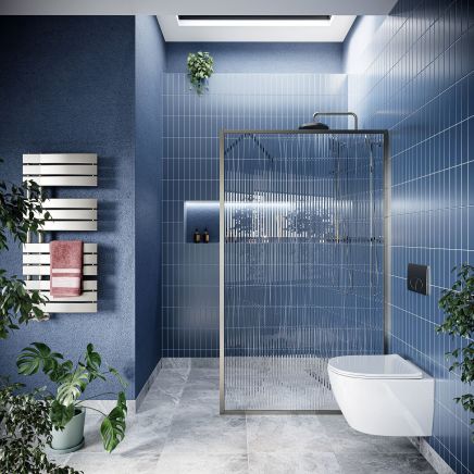 Amien Brushed Nickel Framed Fluted Glass Shower Screen - 1180mm