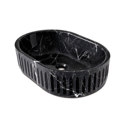 Marzio Nero Honed Marble Oval Ribbed Basin 380mm x 580mm