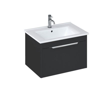 Britton Shoreditch Matt Grey Single Drawer Wall Hung Vanity Unit with Square Basin 650mm