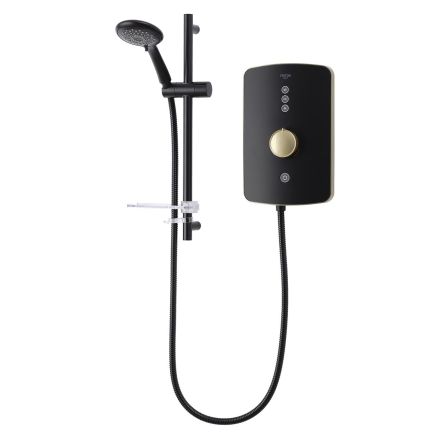 Triton Amala Matt Black Electric Shower, 8.5kW - Brushed Brass
