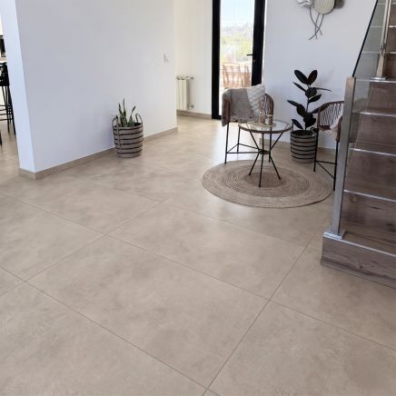 Zenia Taupe Concrete Porcelain Tile 600x1200mm roomset