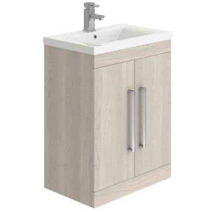 Nante Light Elm Floor Standing Vanity Unit with Ceramic Basin 600mm