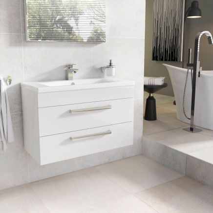 Nante Gloss White Wall Hung Vanity Unit with Ceramic Basin 800mm