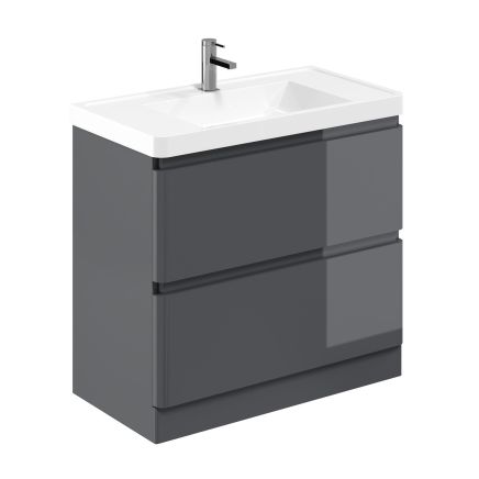 Neon Gloss Titanium Grey Floor Standing Vanity Unit with Resin Basin 900mm