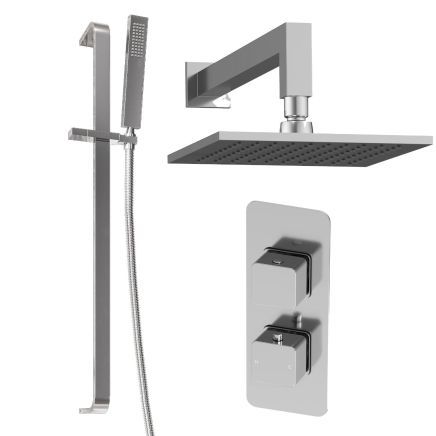 Liva Chrome Dual Outlet Square Shower Pack with Fixed Head & Slider Rail