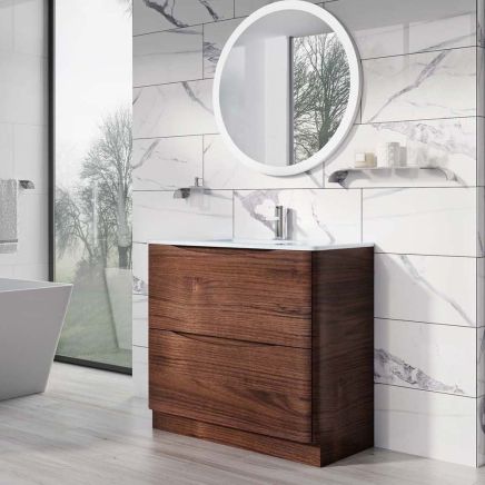 Erin Rosewood Floor Standing Vanity Unit with White Glass Basin 900mm