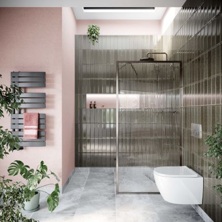 Amien Gunmetal Framed Fluted Glass Shower Screen