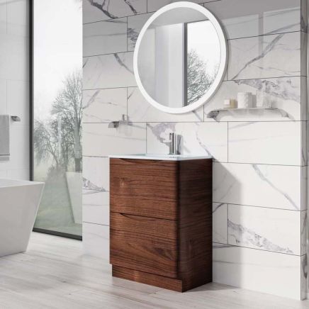 Erin Rosewood Floor Standing Vanity Unit with White Glass Basin 600mm