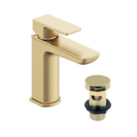 Zena Brushed Gold Basin Mixer Tap & Waste