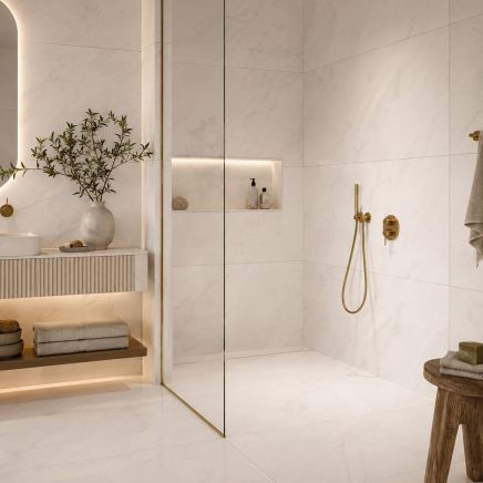 Ventura Rio White Polished Porcelain Marble Tile 1200x600mm