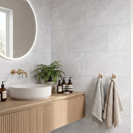 Axel Pearl Matt Porcelain Stone Effect Tile 1200x600mm roomset 2