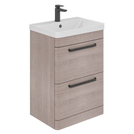 Esk Stone Grey Floor Standing Vanity Unit and Basin with Black Handles 500mm
