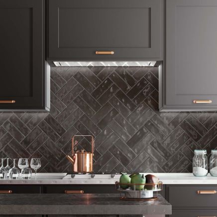 Napoli Negro Gloss Porcelain Brick Tile 200x65mm