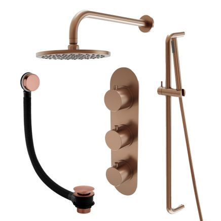 Elora Brushed Bronze Triple Outlet Shower Pack with Head, Slider Rail & Bath Filler