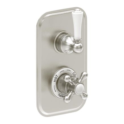 Warwick Brushed Nickel Traditional Twin Concealed Thermostatic Shower Valve With Single Outlet