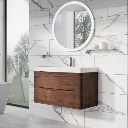 Erin Rosewood Wall Hung Vanity Unit with Resin Basin 900mm