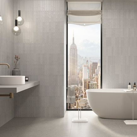 Domingo Gris Glossy Brick Porcelain Tile - 50x250mm