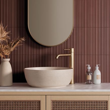 Prism Ribbed Cherry Matt Ceramic Brick Tile 200x50mm