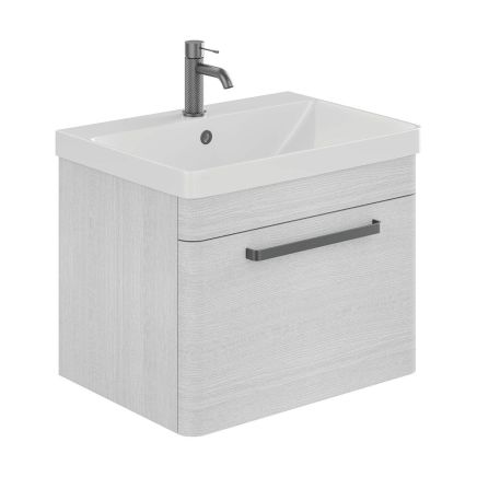 Esk White Wall Hung Vanity Unit and Basin with Gunmetal Handles 600mm
