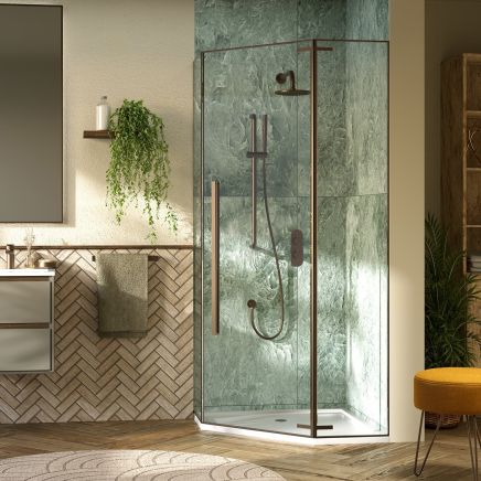 Penta Brushed Bronze Hinged Shower Enclosure 900x900mm