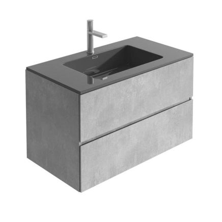Galyn Concrete Wall Hung Vanity Unit with Black Basin 900mm