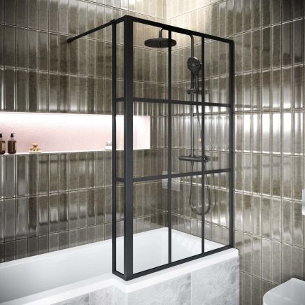 Amien Matt Black Grid L-Shaped Bath Screen
