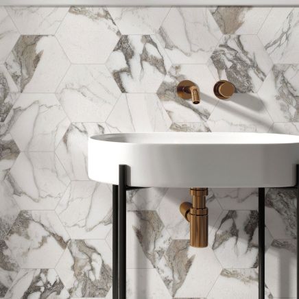 Calcutta Majestic Hexagon Matt Marble Tile 198x228mm
