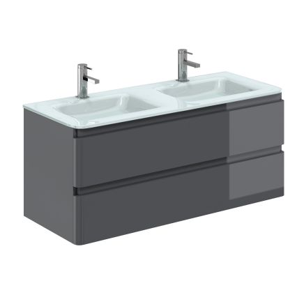 Neon Gloss Titanium Grey Wall Hung Vanity Unit with Opal Glass Basin 1200mm