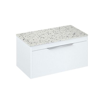 Britton Shoreditch Matt White Single Drawer Wall Hung Vanity Unit with Ice Blue Worktop 850mm