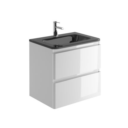 Neon Gloss White Wall Hung Vanity Unit with Grey Glass Basin 600mm