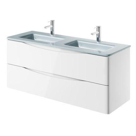 Erin Gloss White Wall Hung Vanity Unit with White Glass Basin 1200mm