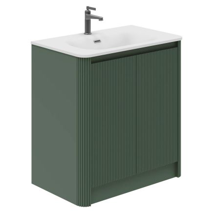 800mm Wish Ribbed Floorstanding Vanity Unit with Doors in Green with Ceramic Basin