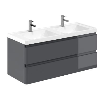 Neon Gloss Titanium Grey Wall Hung Vanity Unit with Resin Basin 1200mm