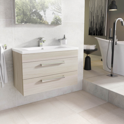Nante 800mm Wall Hung Vanity Unit in Light Elm with Ceramic Basin
