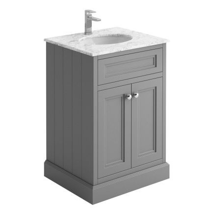 Richmond Light Grey Floor Standing Traditional Vanity Unit with White Marble Top 600mm