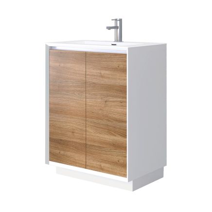 Snowdon White and Oak Floor Standing Vanity Unit with White Basin 600mm