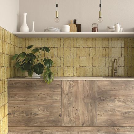 Monza Ocre Yellow Glossy Porcelain Brick Tile - 65x200mm