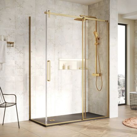 Ryland Brushed Gold Sliding Shower Door 1400mm