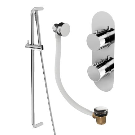 Elora Chrome Round Dual Outlet Shower Pack with Slider Rail & Bath Filler