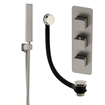 Liva Brushed Nickel Triple Control Shower Pack with Shower Handset & Overflow Bath Filler