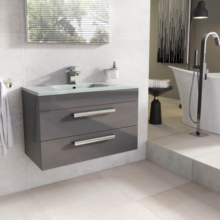 Nante Anthracite Grey Wall Hung Vanity Unit with Glass Basin 800mm